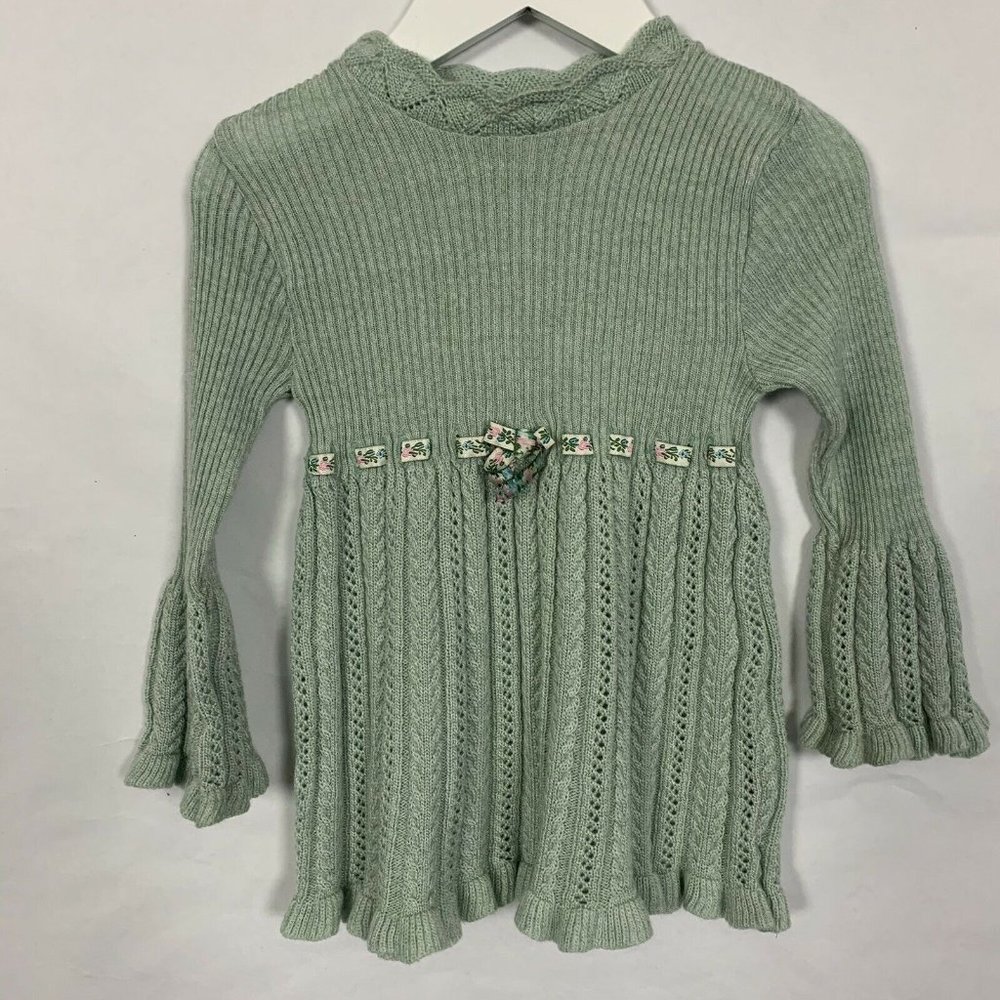 Vintage b.t. Kids Green Knit Sweater Dress Size 2T